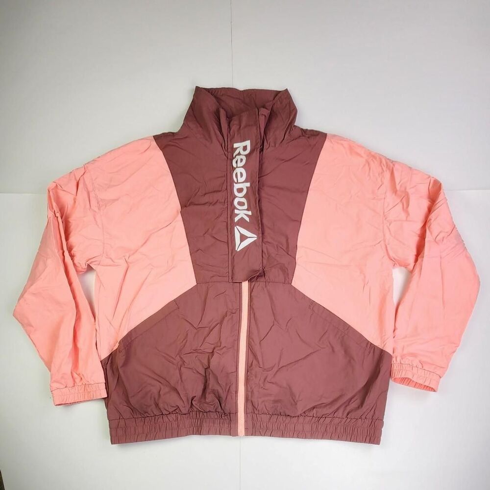 Reebok Vintage Style Colorblock Windbreaker Jacket Pink Brown Women’s XL